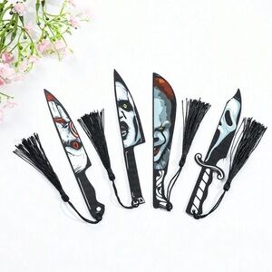 Red black white Pennywise Ghostface Bookmarks with tassels Halloween gift